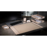 White Latte Bonded Leather Desk Set, 8pc